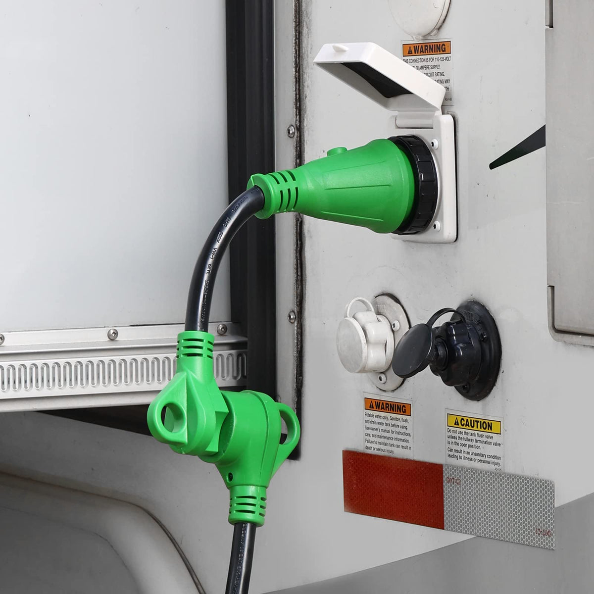 RVGUARD LED indicator close-up confirming powered pedestal at a glance