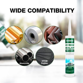 RVGUARD used on a travel trailer roof in a campsite for long-term protection