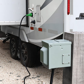 RVGUARD close-up of locking 30A connectors showing secure twist-lock connection benefit safety