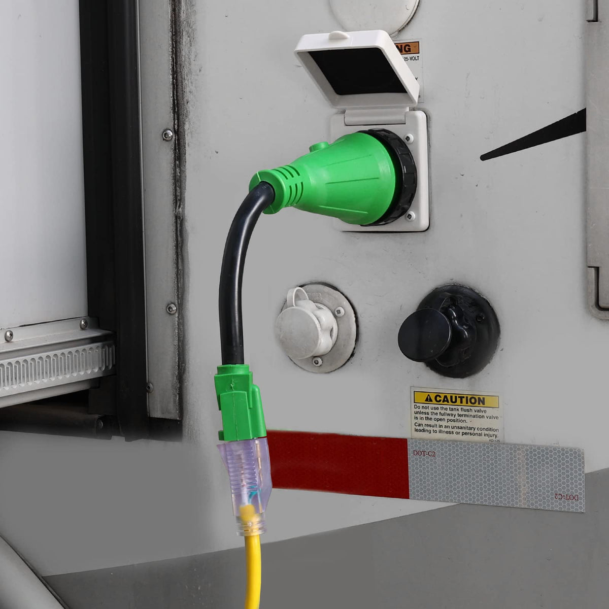 RVGUARD locking ring detail highlighting waterproofing and anti-disconnect benefit