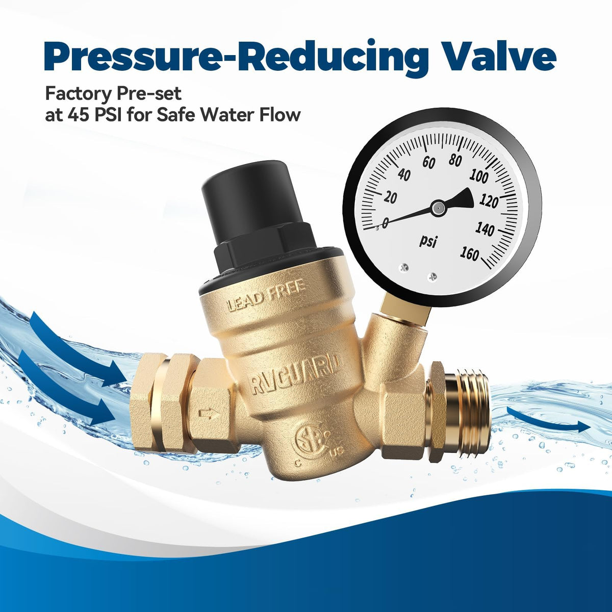 RVGUARD close-up of the pressure gauge for easy monitoring of outlet PSI
