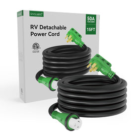 RVGUARD cable next to hand for scale showing compact 15-foot convenience
