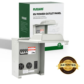 RVGUARD next to RV power cord to show scale and easy plug access at the site