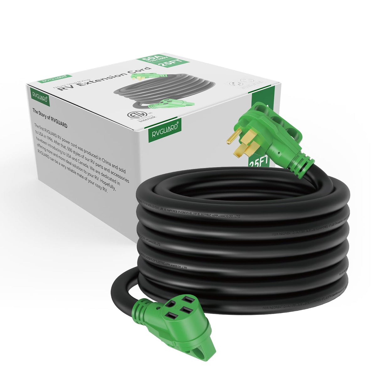 RVGUARD cord next to ruler to show 25-foot length and portability