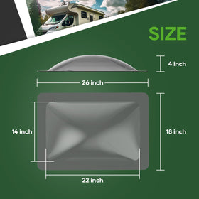 RVGUARD skylight on RV roof with measuring tape showing fit for universal compatibility