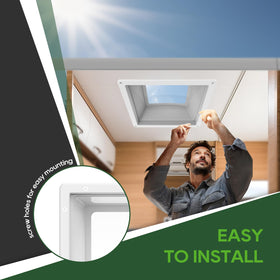 RVGUARD skylight next to tape measure showing 14x22 size for correct fit