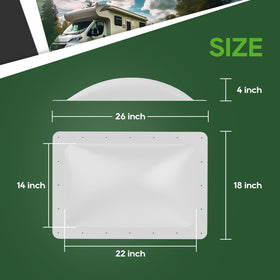 RVGUARD skylight next to ruler showing 18x26 scale for easy retrofit planning