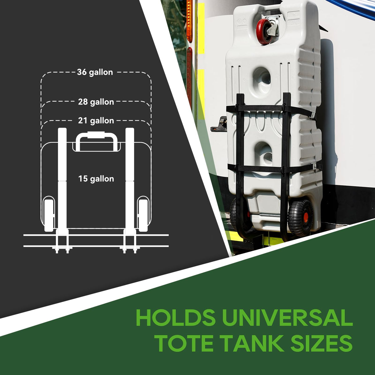 RVGUARD tote tank in use beside RV showing convenience and accessibility