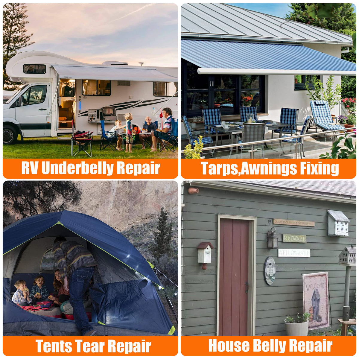 Rvhouse tape on RV undercarriage in campsite scene protecting against pests