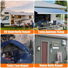 Rvhouse tape on RV undercarriage in campsite scene protecting against pests