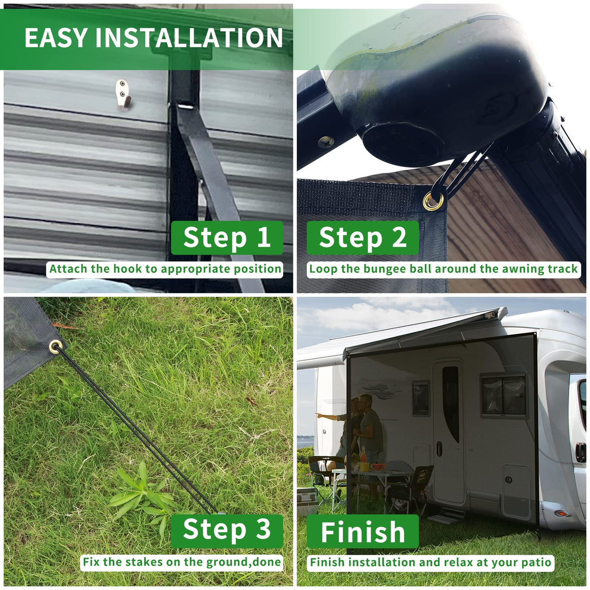 RVINGPRO side shade in use at campsite providing sun and wind protection