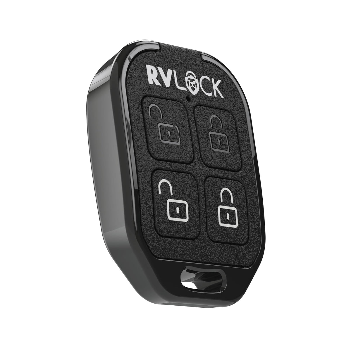 RVLock front view of 4-button fob showing buttons and branding for quick access
