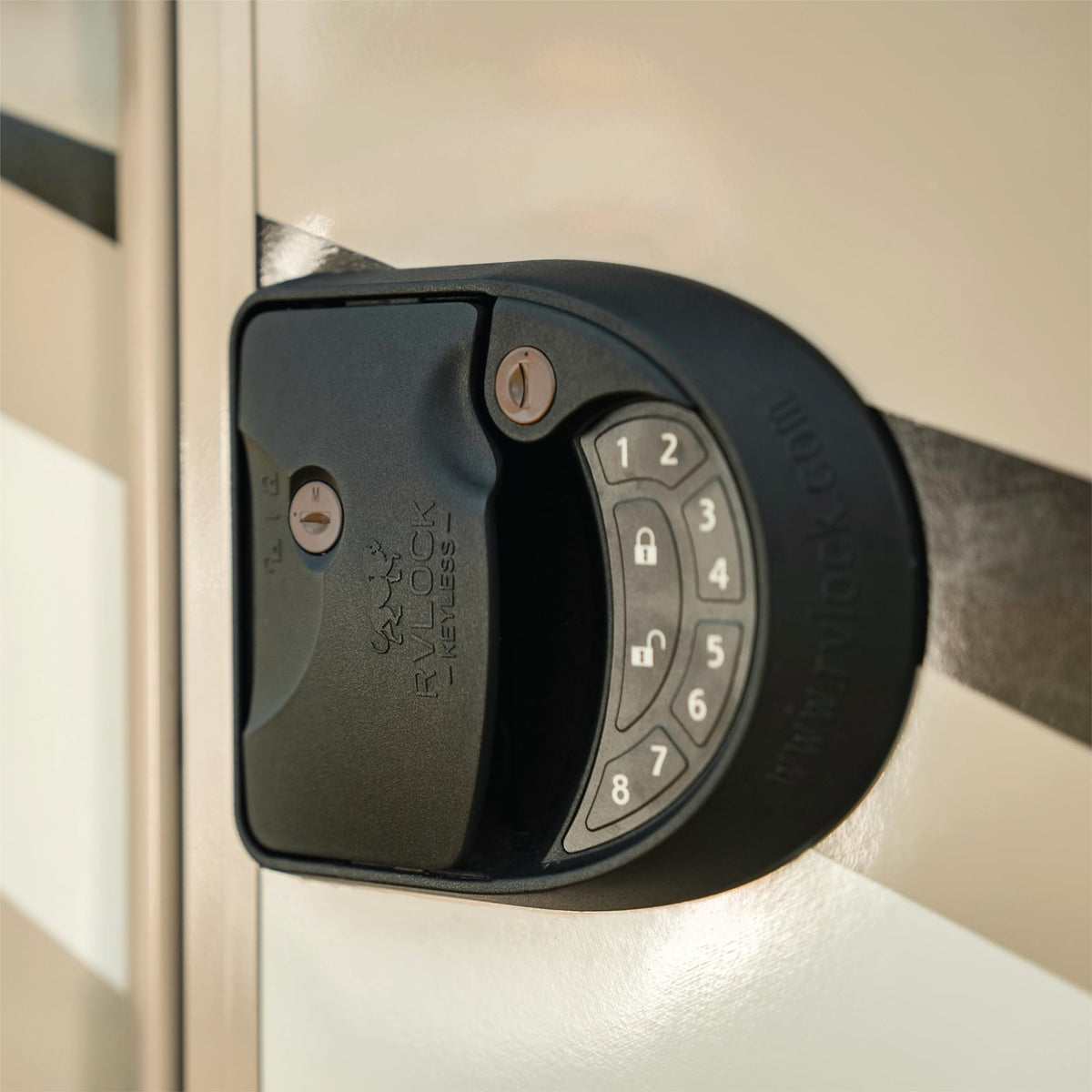 RVLock Charter installed on motorhome door demonstrating seamless factory-like fit