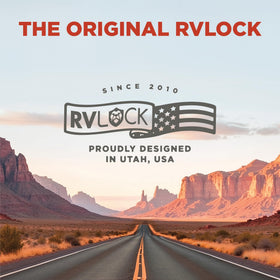 RVLock Charter on campsite door with family illustrating convenience and peace of mind