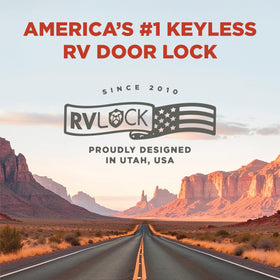 RVLock in camping setting showing brand convenience and peace of mind