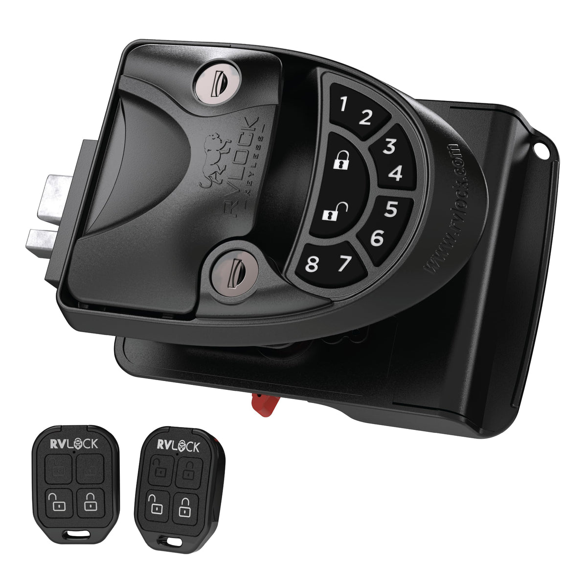 RVLock V4 front view showing metal body and keypad, brand security benefit