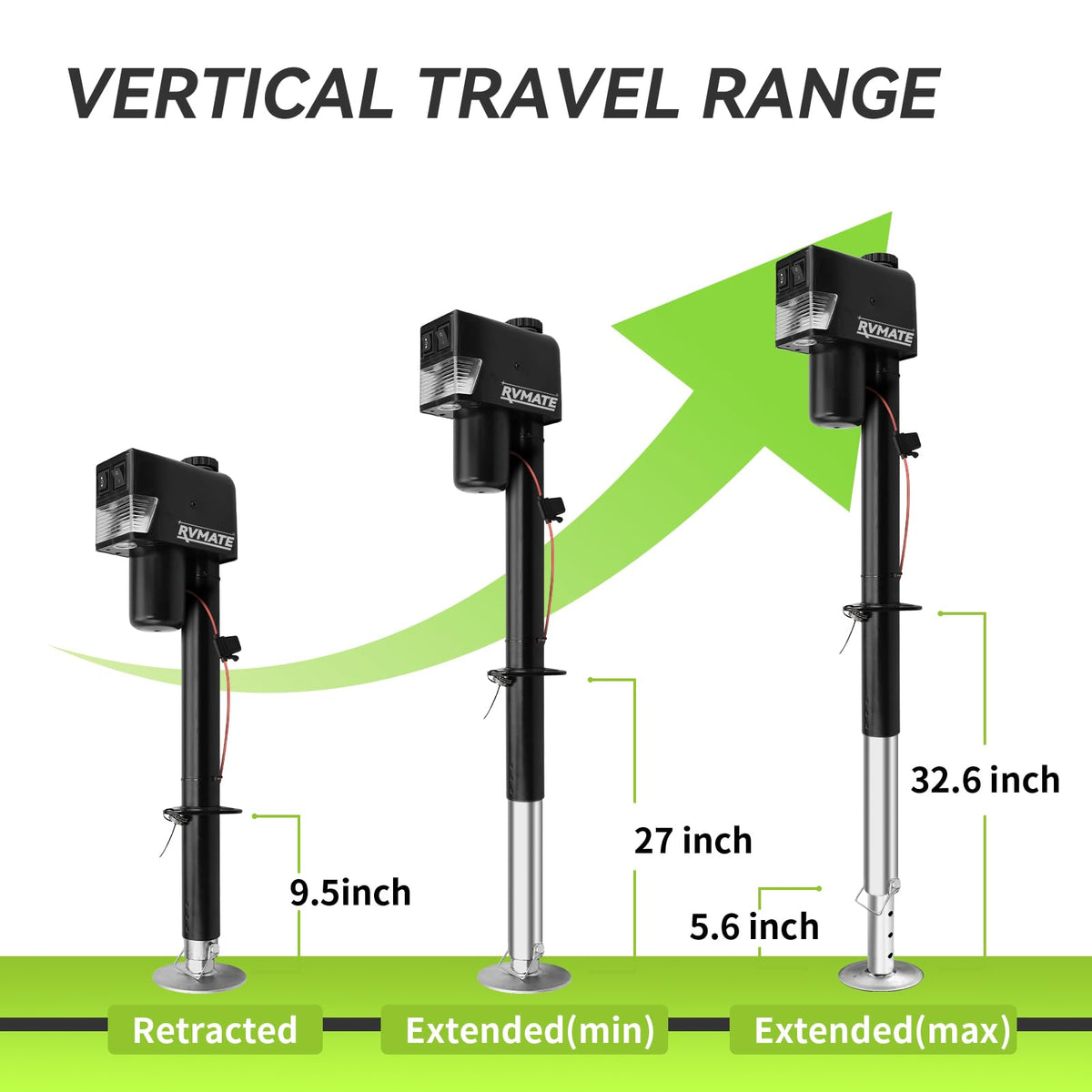 RVMATE extended height demonstration showing full 32.6-inch lift benefit