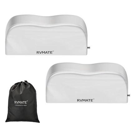 RVMATE front view of packaged dual axle tire covers showing included 2-pack and bag for protection