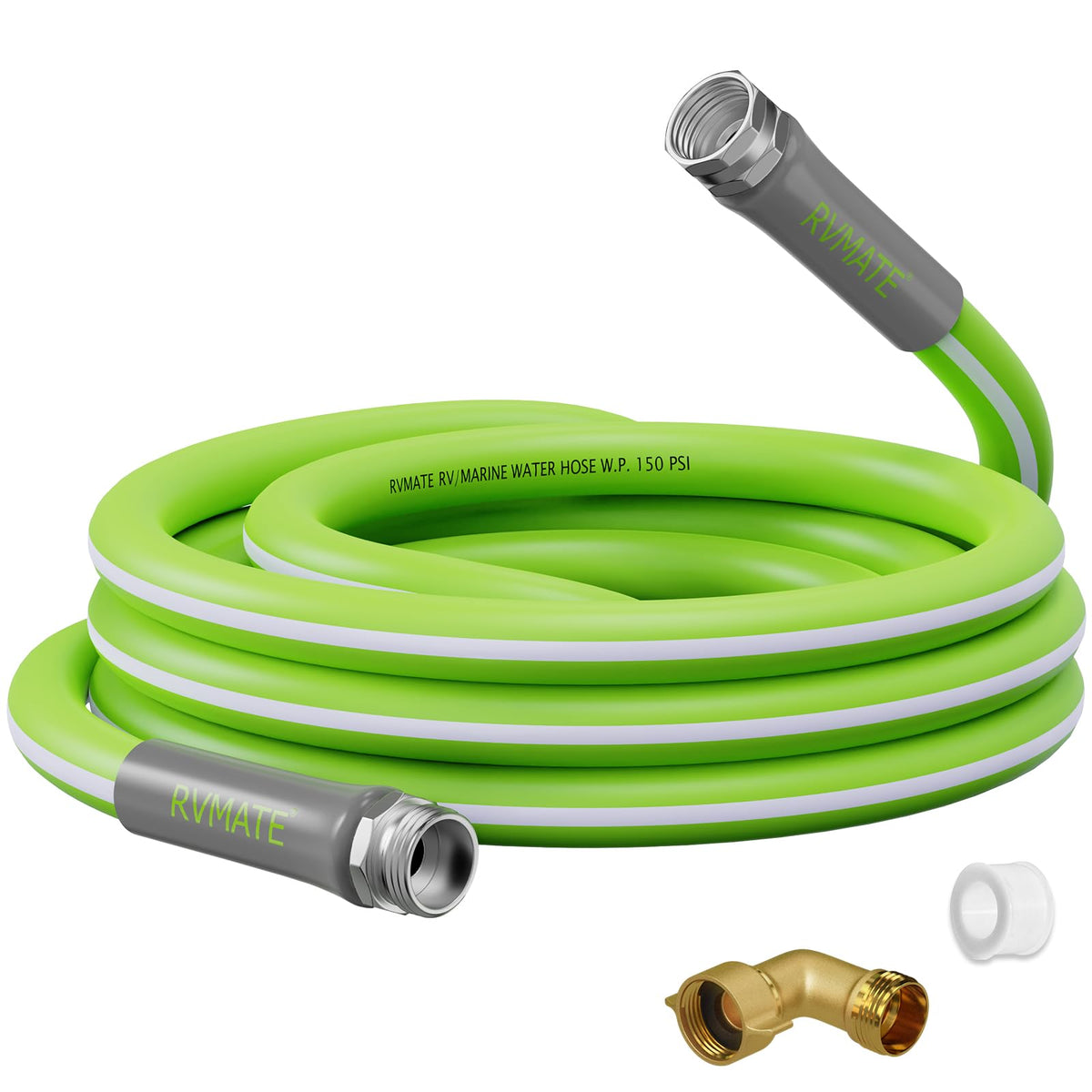 RVMATE front packaging showing potable water hose and features benefit