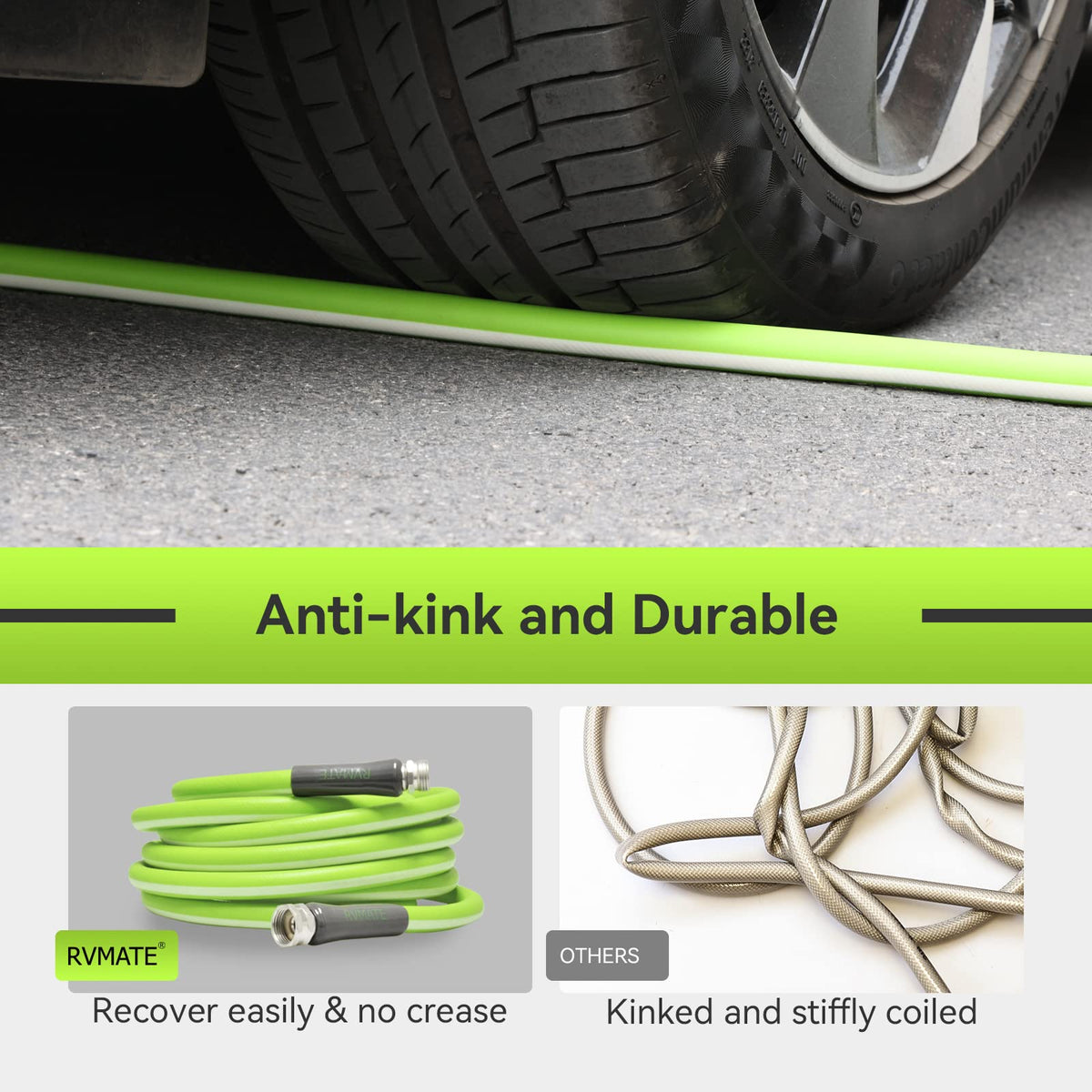 rvmate hose texture detail highlighting three-layer hybrid polymer for kink resistance