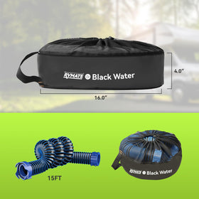 RVMATE black bag holding a sewer hose in use to keep waste lines contained and tidy