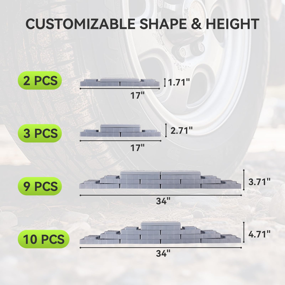 RVMATE placed under an RV wheel demonstrating improved leveling and stability