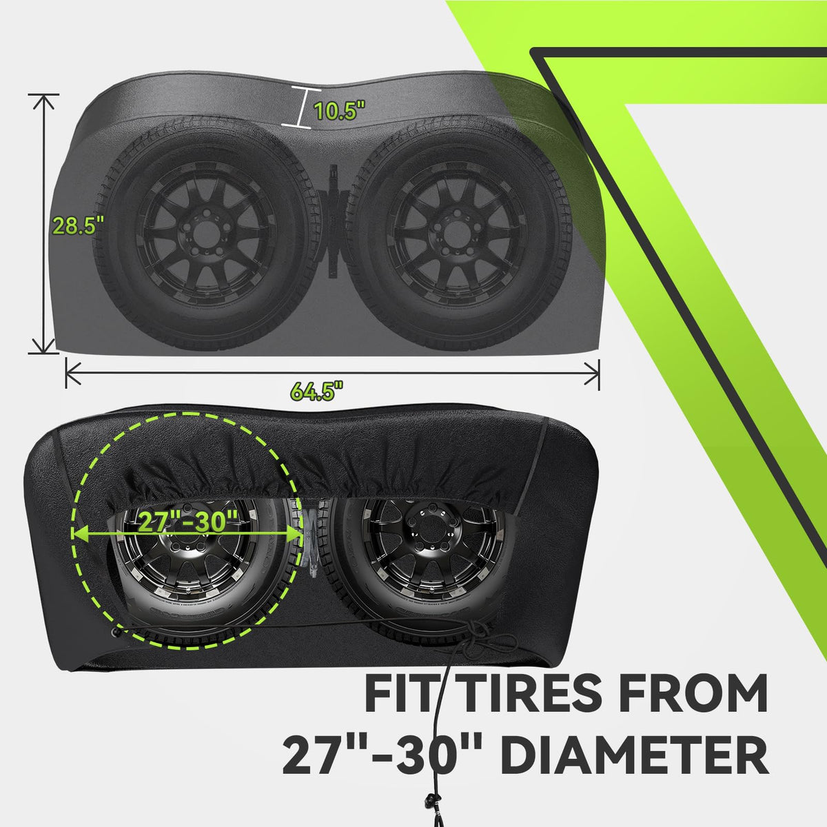 RVMATE cover installed on dual-axle wheel showing secure protection benefit