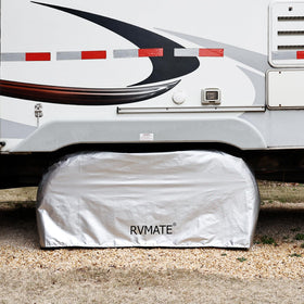 RVMATE lifestyle image of covers on parked RV showing outdoor protection benefit