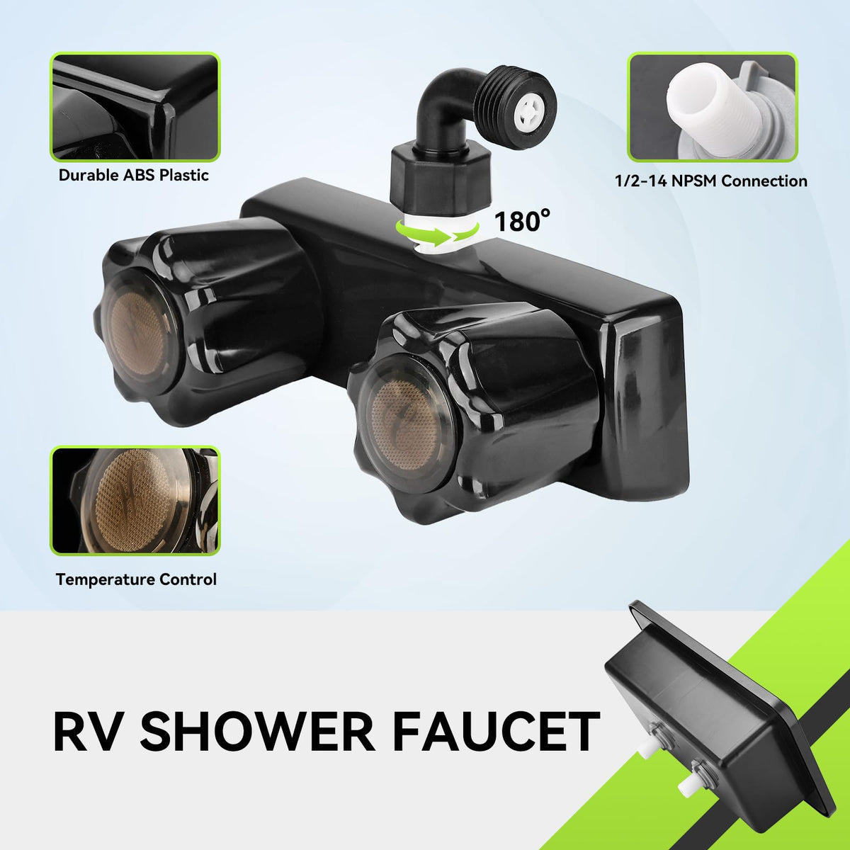 RVMATE open shower box revealing faucet, hose, and storage for tidy organization