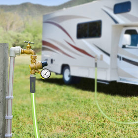 RVMATE beside standard garden hose for size comparison, easy compatibility