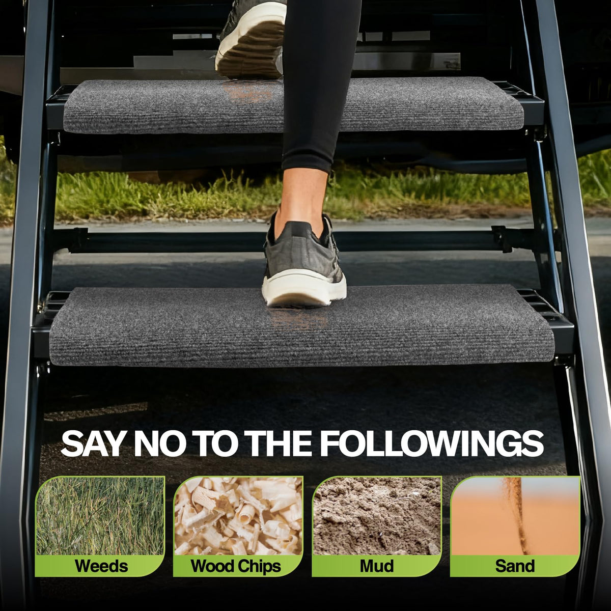 RVMATE installed on RV step demonstrating improved traction and safer entry