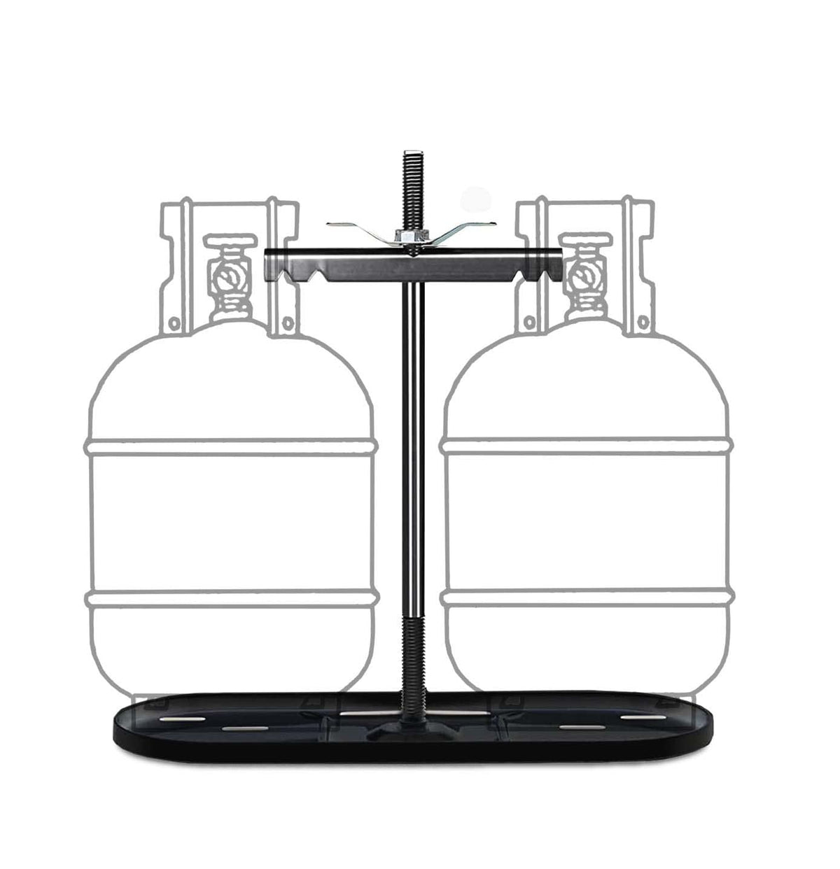 RVPNR front view of dual propane rack showing secure tank alignment and easy access