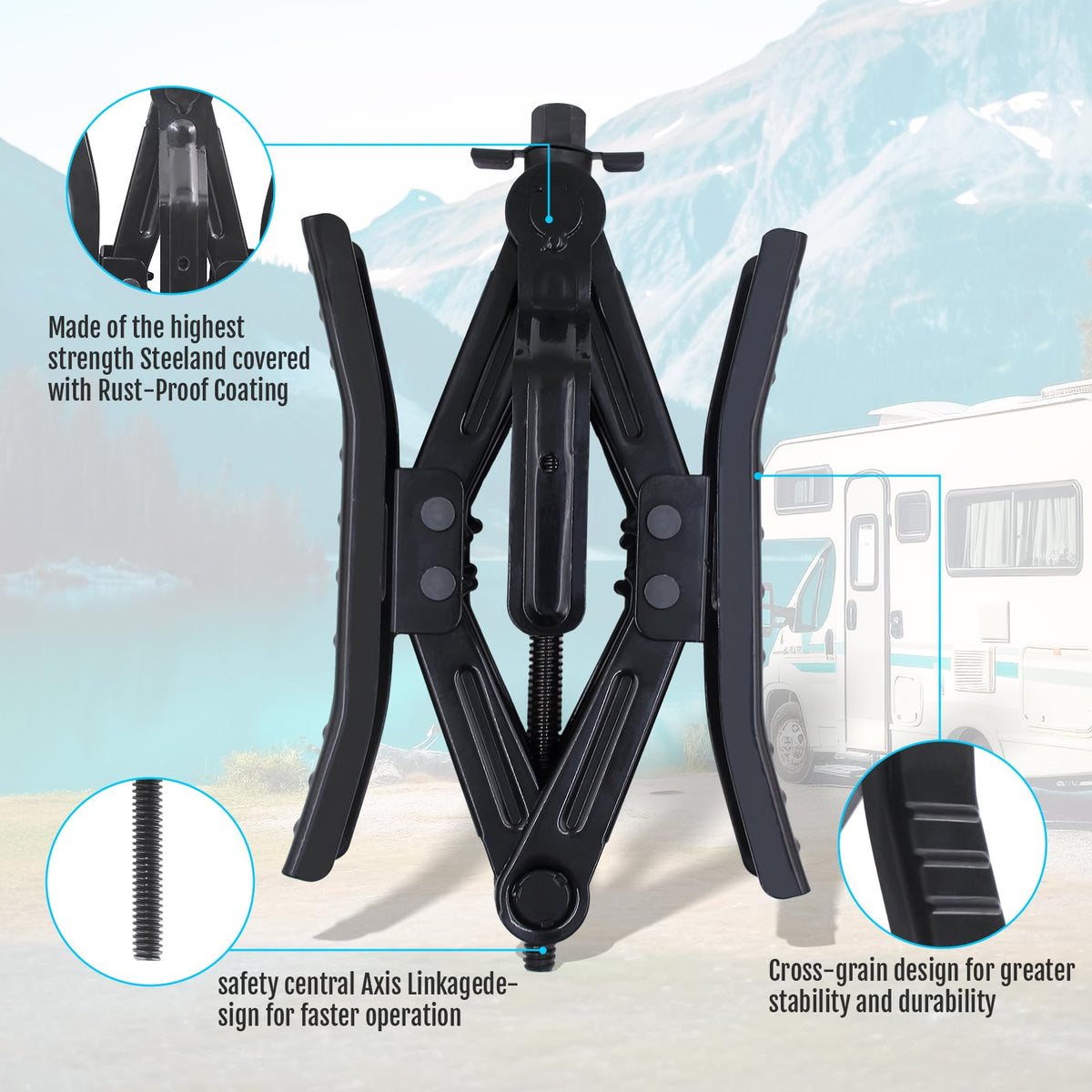 RVPNR chocks installed between tandem tires demonstrating stability benefit