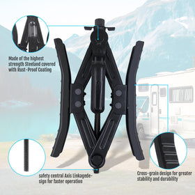 RVPNR chocks installed between tandem tires demonstrating stability benefit