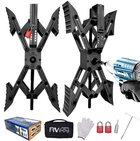 RVPNR front packaging showing both X chock stabilizers and accessories for secure transport