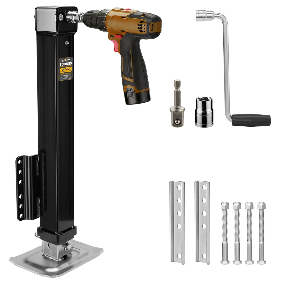RVshark front view A-frame jack showing robust build and quick install benefit