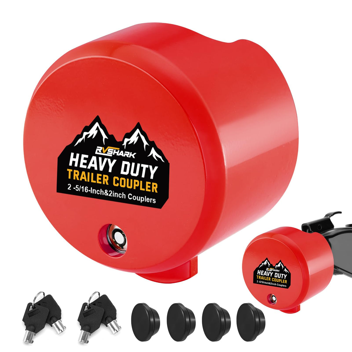 RVshark front view of red hitch lock showing robust protection