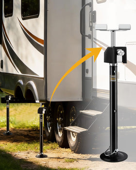RVshark in use under RV slide-out showing reduced sway and added support