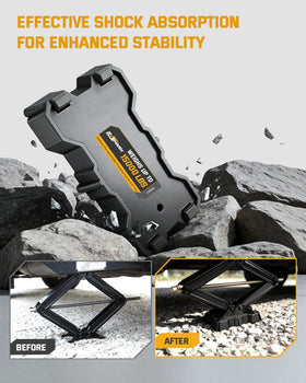 RVshark pad fitted on scissor jack foot demonstrating improved stability benefit