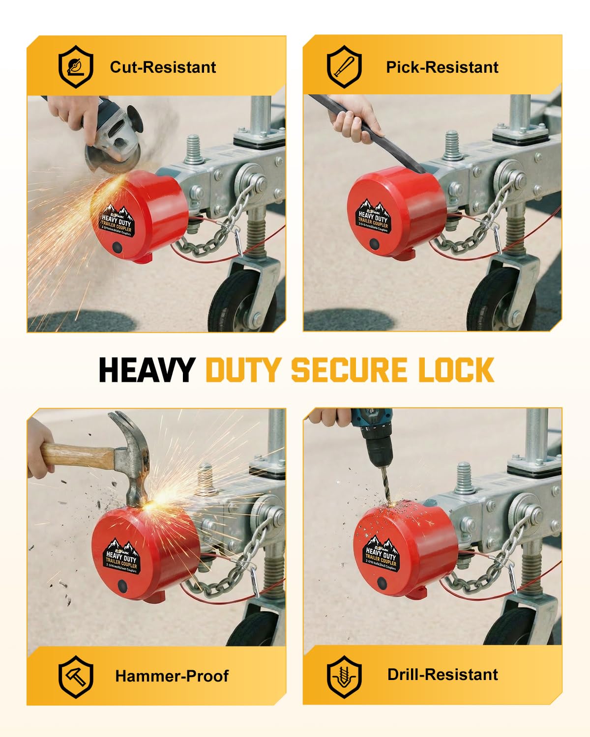 RVshark lock next to ruler showing heavy-duty size and scale