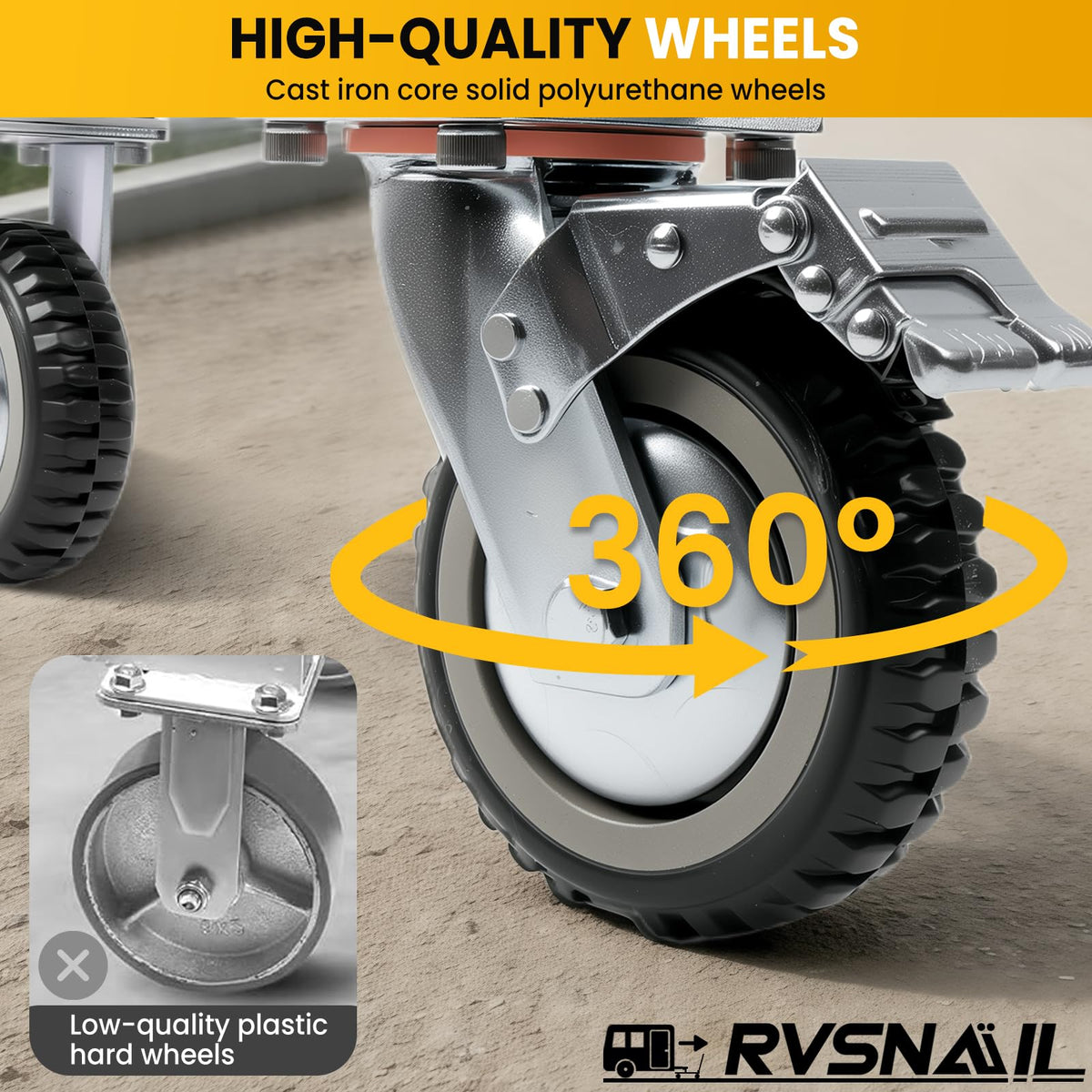 RVSNAIL dolly in use moving a trailer for effortless single-person control