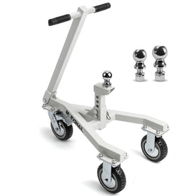 RVSNAIL front view showing full dolly and hitch for easy trailer handling