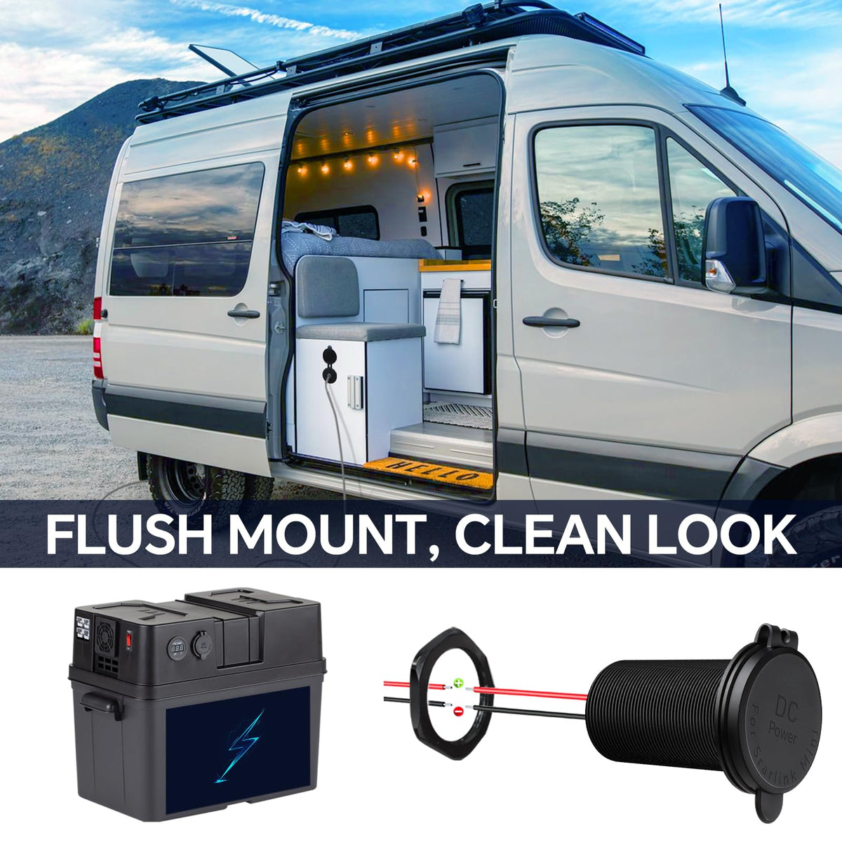 RVSPARK installed in an RV dash, secure passthrough for stable Starlink power