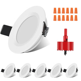 RVZONE front view of 6-pack puck lights showing packaging and contents benefit: easy kit