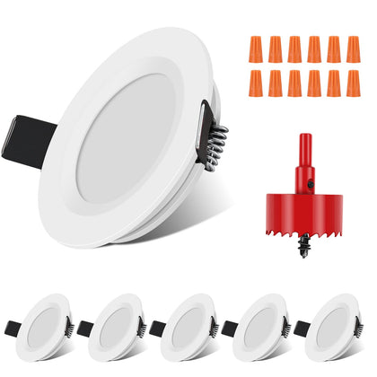RVZONE front view of 6-pack puck lights showing packaging and contents benefit: easy kit