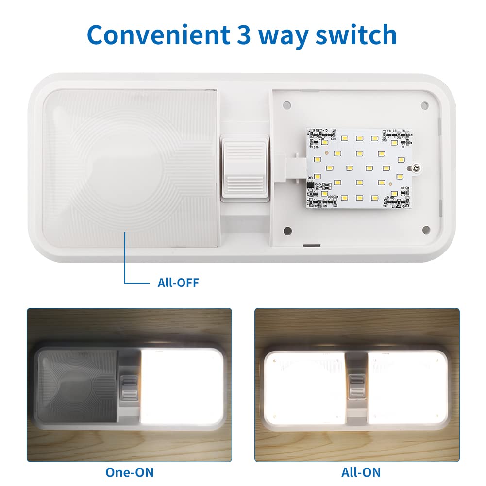 RVZONE installed in RV ceiling demonstrating even cabin lighting and space enhancement