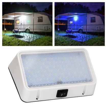 RVZONE porch light front view showing white housing and lens, bright clear illumination