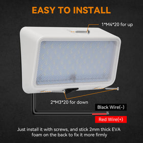RVZONE porch light mounted on RV exterior illustrating weatherproof outdoor use