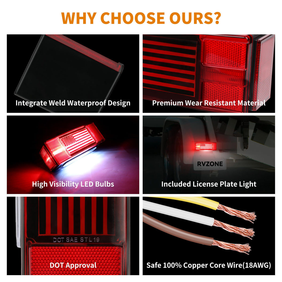 RVZONE side marker lights set staged to show color and mounting options