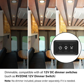 RVZONE under-cabinet lighting in camper kitchen showing even task illumination benefit